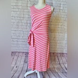 🆕 Talbots Dress Pink White Stripe Faux Wrap Tie Sleeveless 0 2 XS